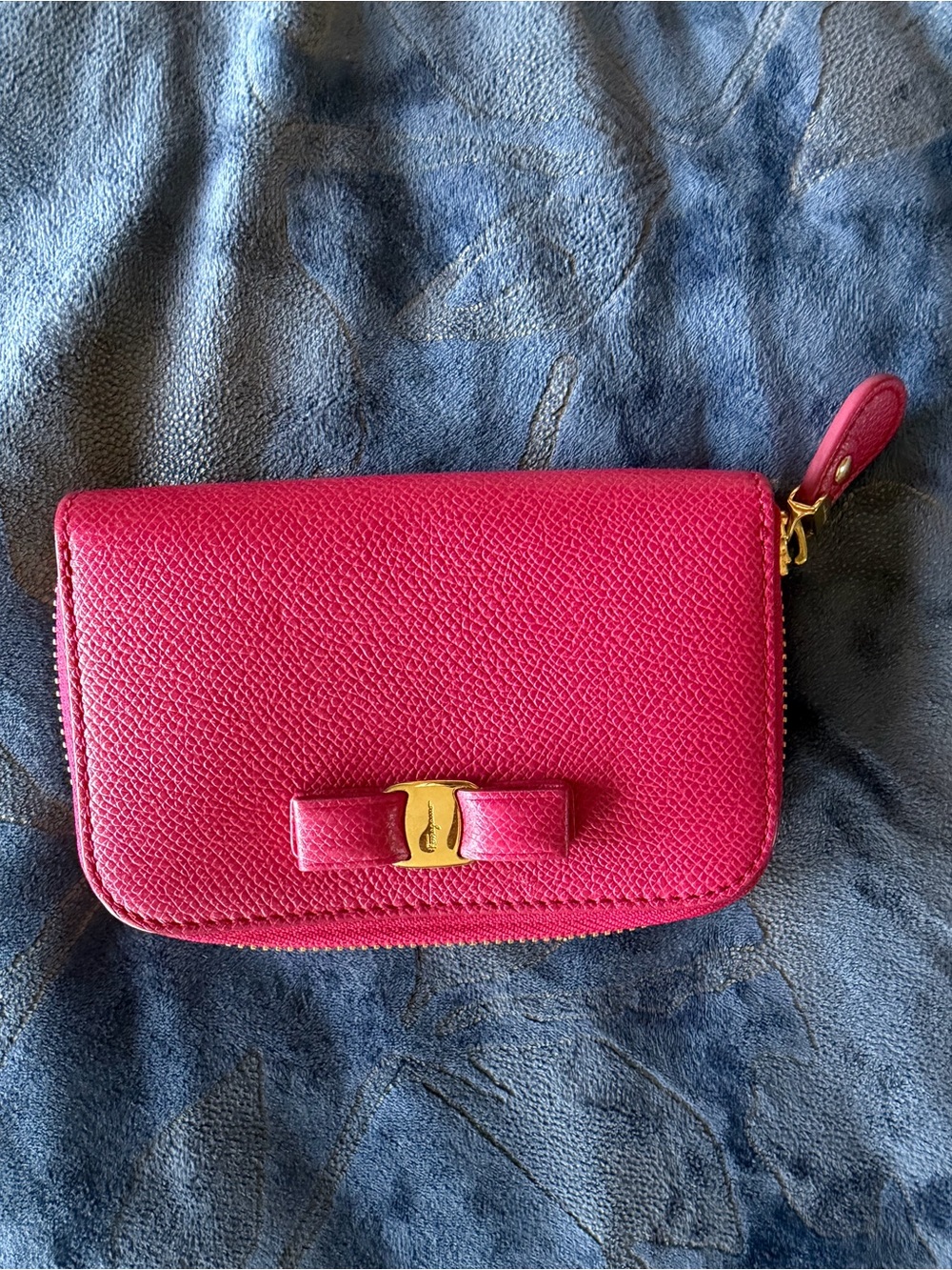 Salvatore Ferragamo Hot Pink Leather Bow Zip Wallet